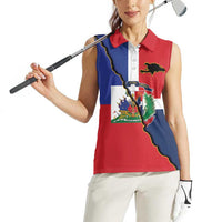 Hispaniola Personalized Women Sleeveless Polo Shirt Dominican Republic Haiti Flag Together
