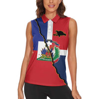 Hispaniola Personalized Women Sleeveless Polo Shirt Dominican Republic Haiti Flag Together