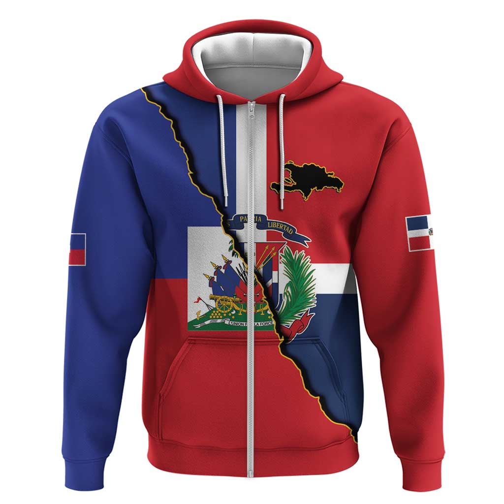 Hispaniola Personalized Zip Hoodie Dominican Republic Haiti Flag Together