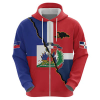 Hispaniola Personalized Zip Hoodie Dominican Republic Haiti Flag Together