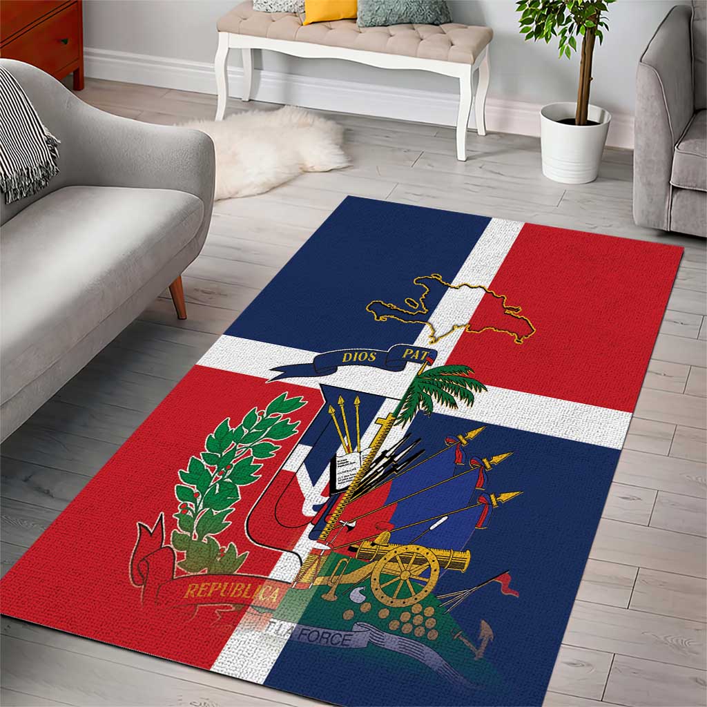 Hispaniola Map Area Rug Dominican Republic Haiti Flag Together