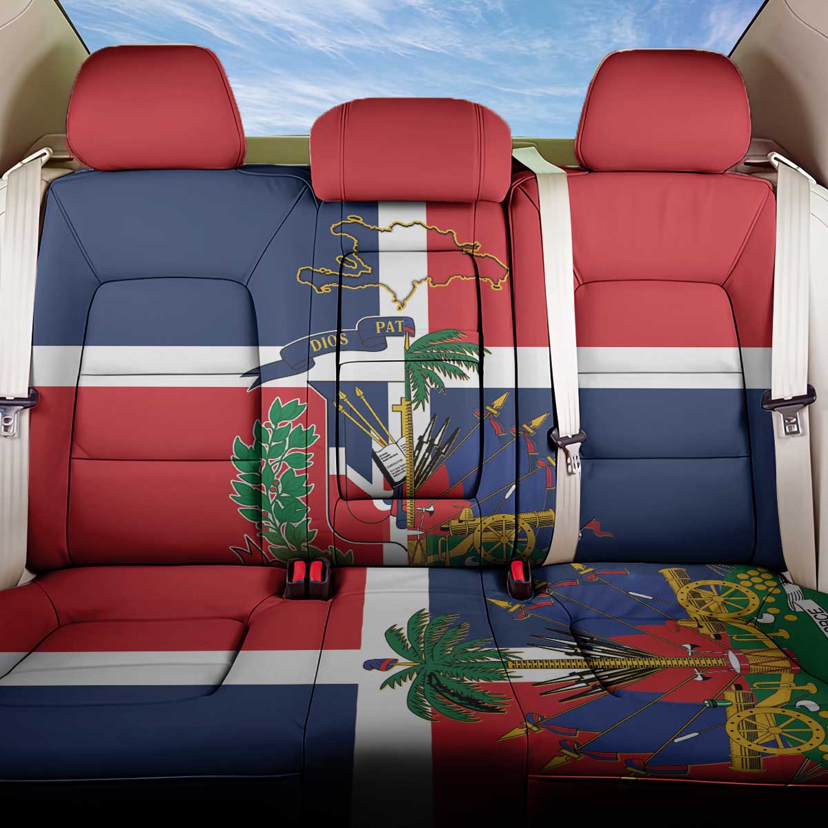 Hispaniola Map Back Car Seat Cover Dominican Republic Haiti Flag Together