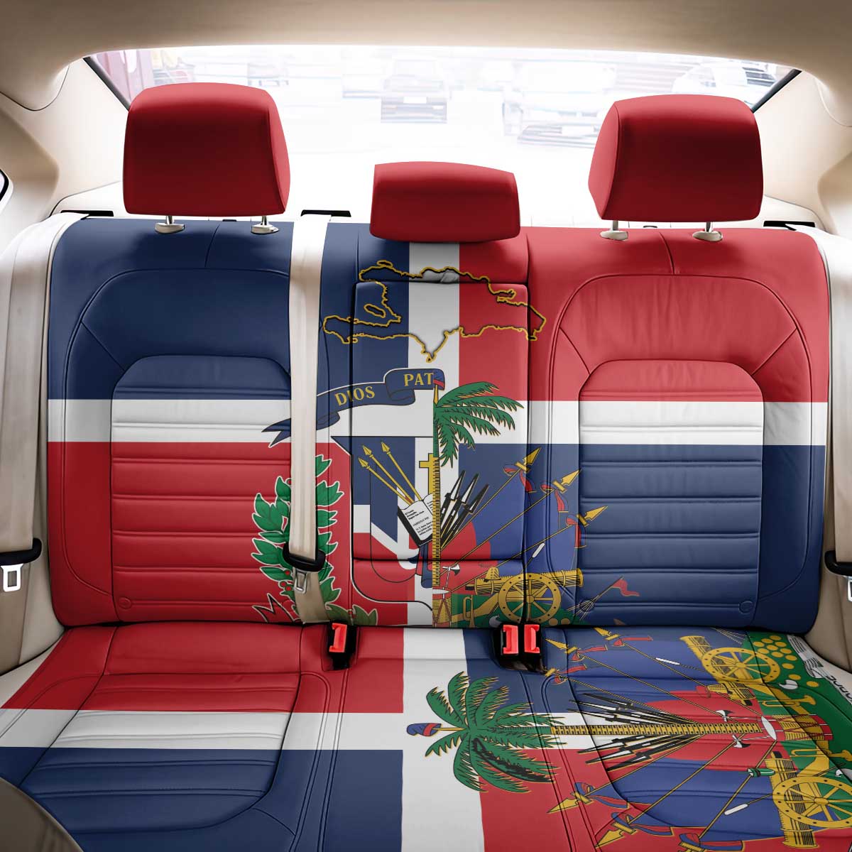 Hispaniola Map Back Car Seat Cover Dominican Republic Haiti Flag Together