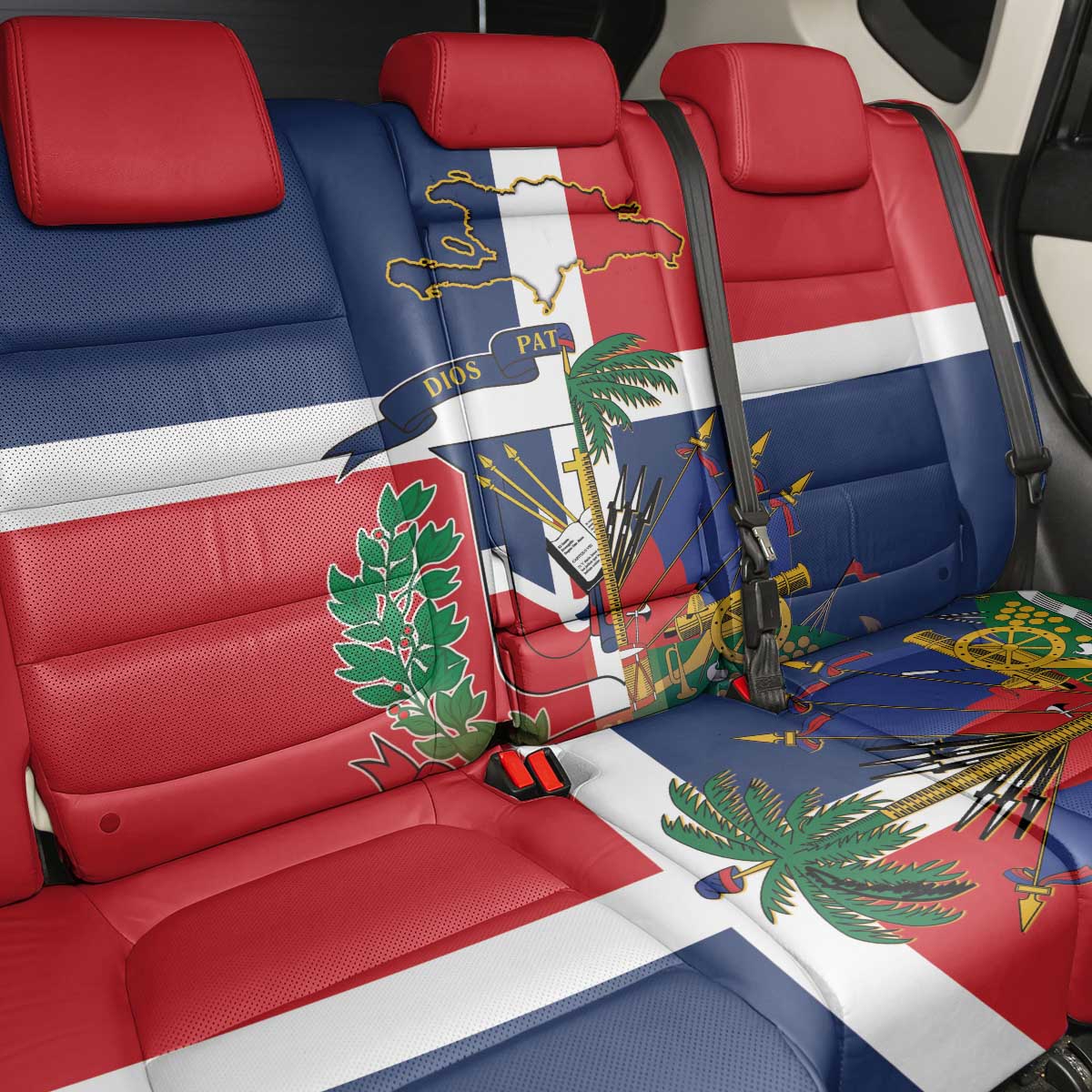 Hispaniola Map Back Car Seat Cover Dominican Republic Haiti Flag Together