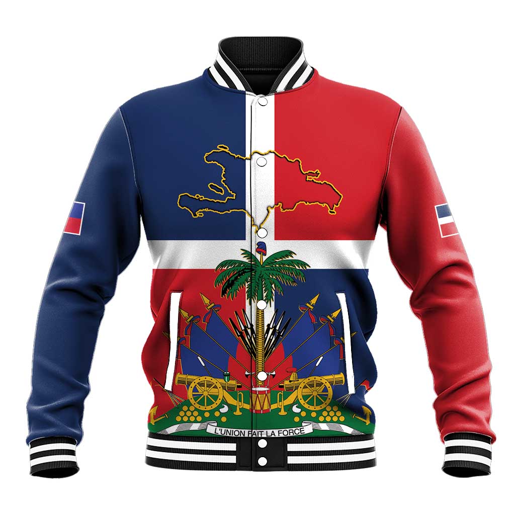 Hispaniola Map Baseball Jacket Dominican Republic Haiti Flag Together