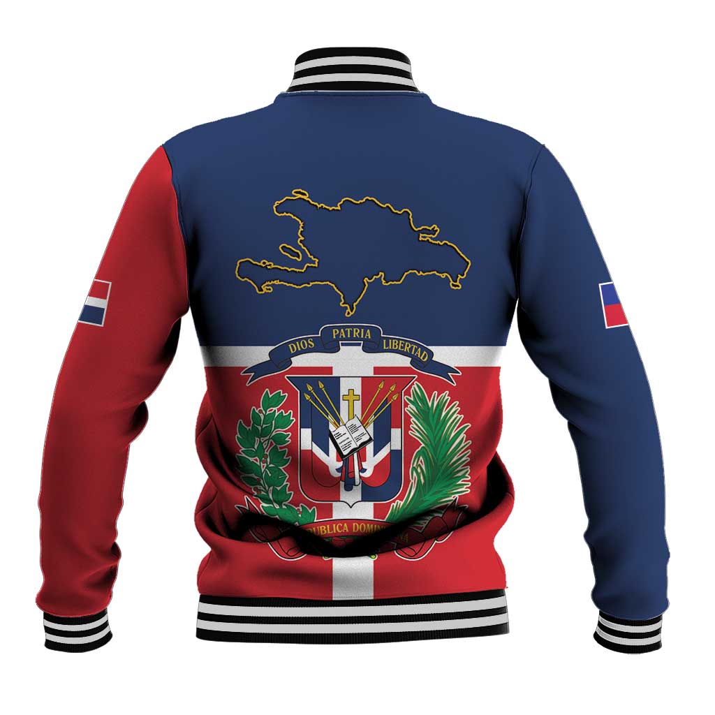 Hispaniola Map Baseball Jacket Dominican Republic Haiti Flag Together