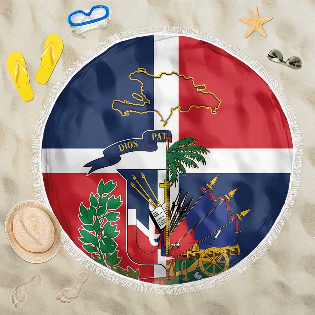 Hispaniola Map Beach Blanket Dominican Republic Haiti Flag Together