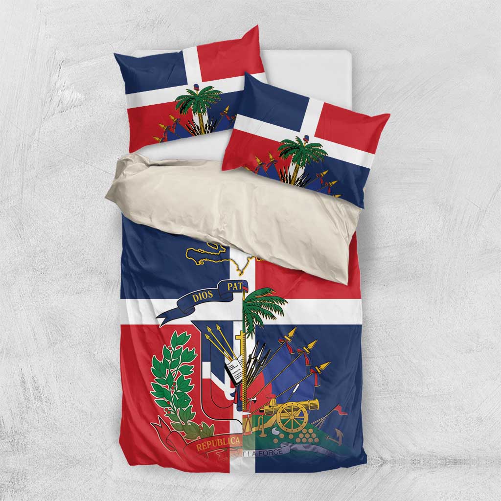 Hispaniola Map Bedding Set Dominican Republic Haiti Flag Together
