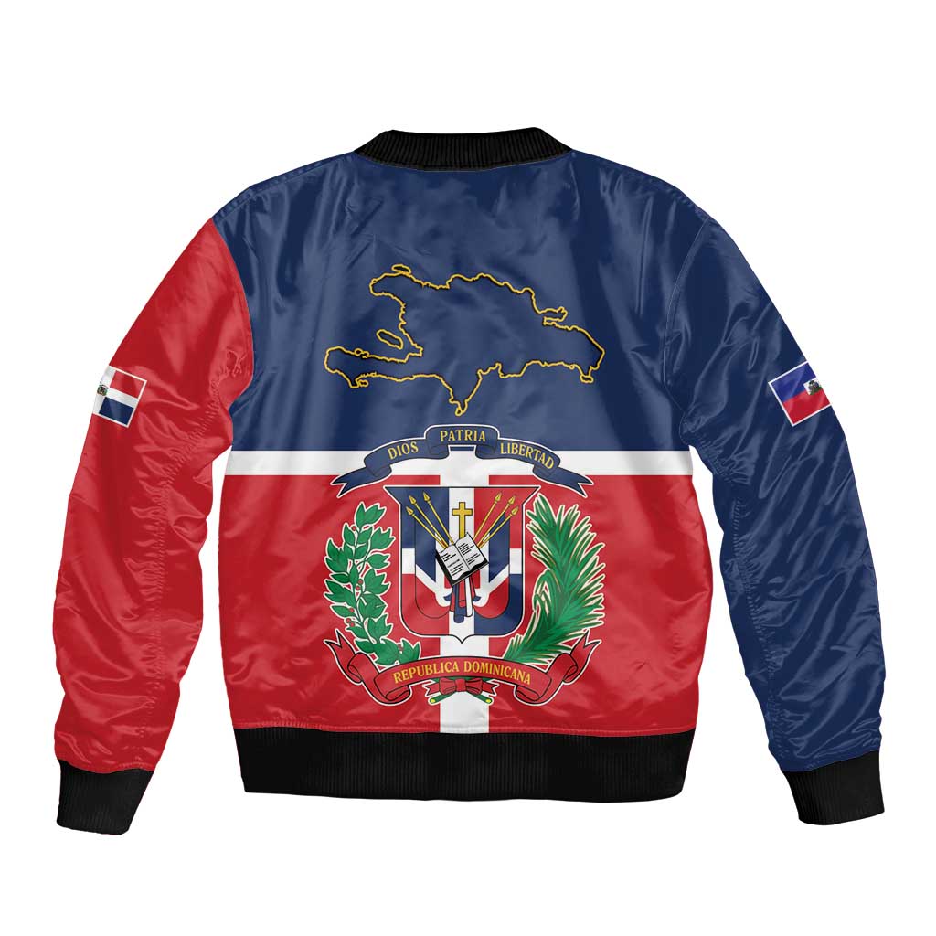 Hispaniola Map Bomber Jacket Dominican Republic Haiti Flag Together