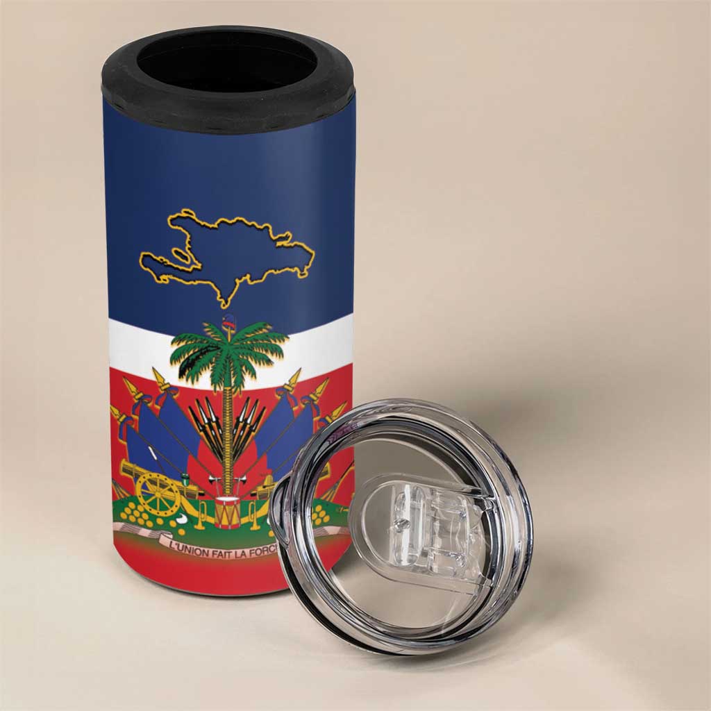 Hispaniola Map 4 in 1 Can Cooler Tumbler Dominican Republic Haiti Flag Together