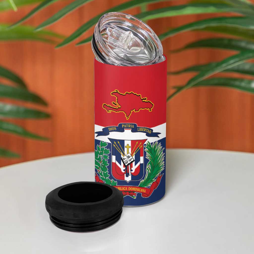 Hispaniola Map 4 in 1 Can Cooler Tumbler Dominican Republic Haiti Flag Together
