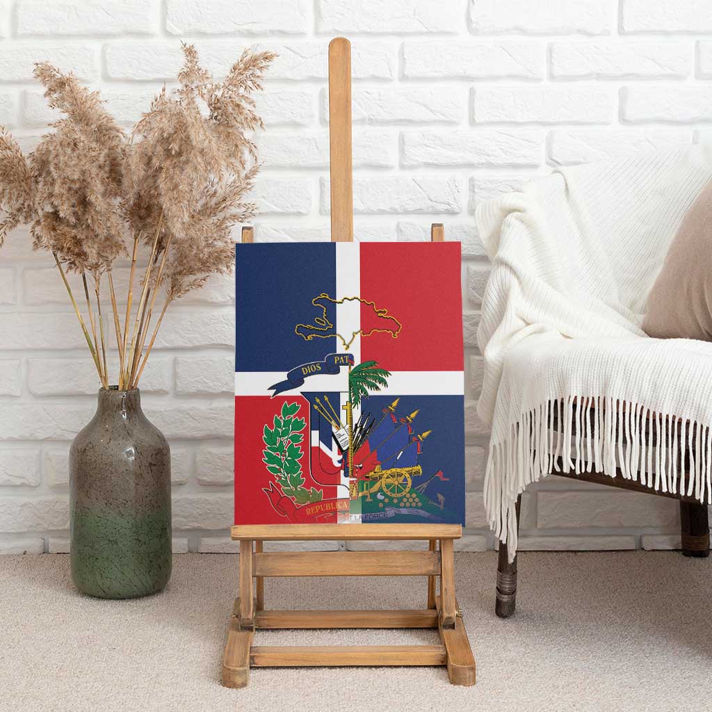 Hispaniola Map Canvas Wall Art Dominican Republic Haiti Flag Together