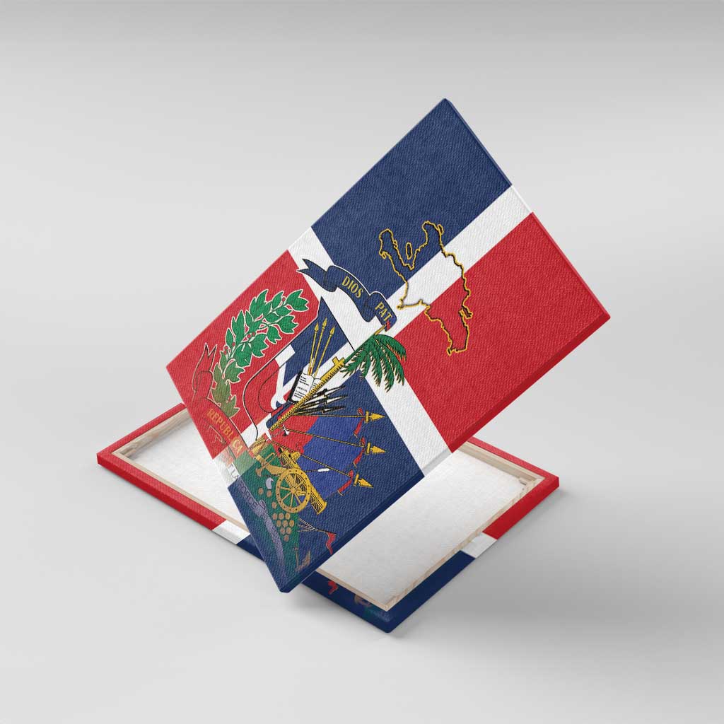 Hispaniola Map Canvas Wall Art Dominican Republic Haiti Flag Together