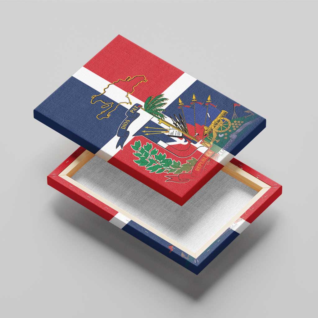 Hispaniola Map Canvas Wall Art Dominican Republic Haiti Flag Together