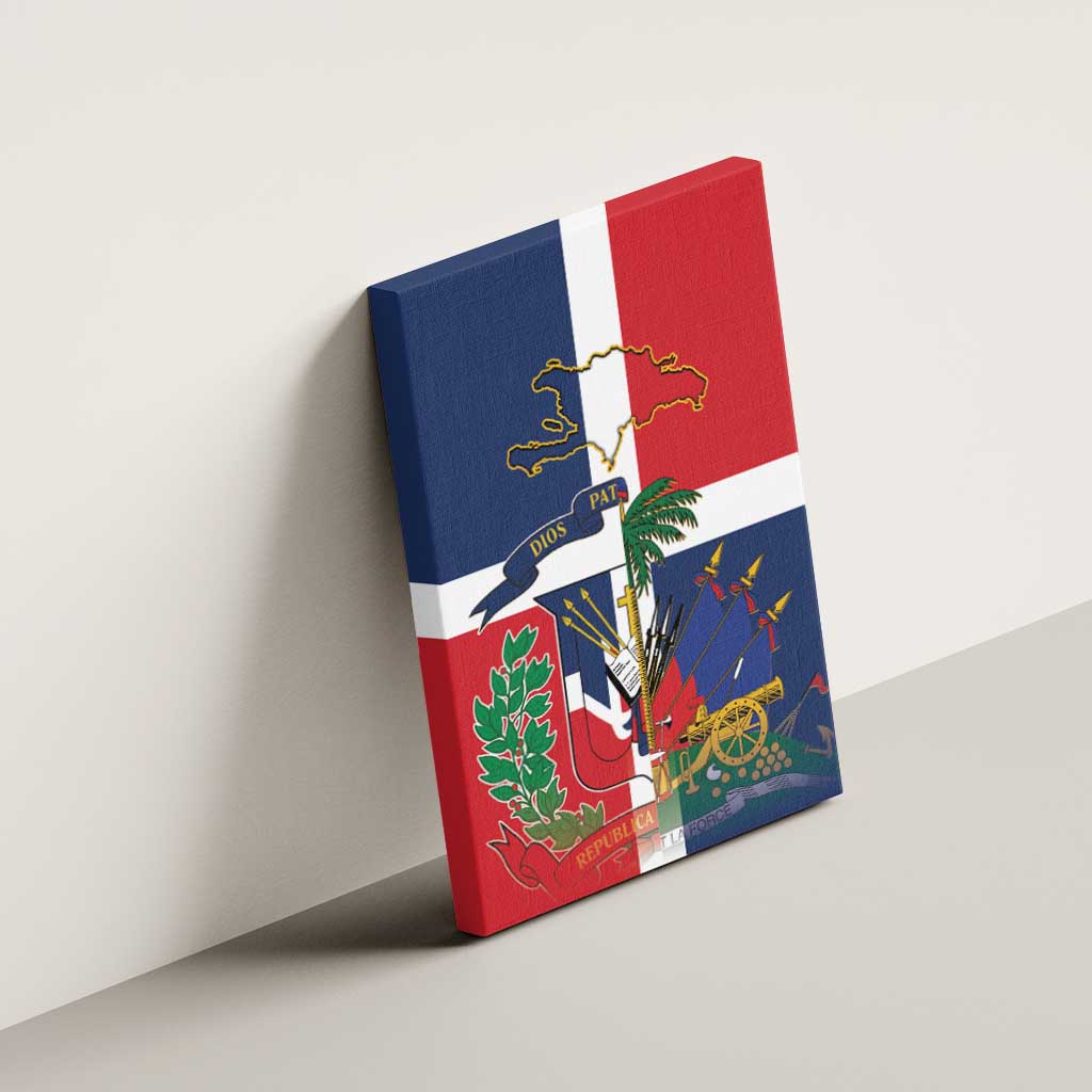 Hispaniola Map Canvas Wall Art Dominican Republic Haiti Flag Together