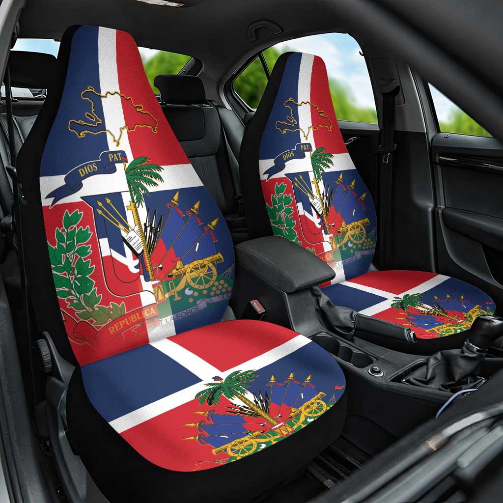 Hispaniola Map Car Seat Cover Dominican Republic Haiti Flag Together