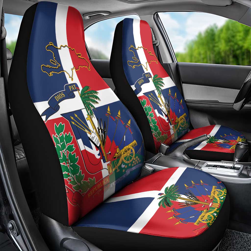 Hispaniola Map Car Seat Cover Dominican Republic Haiti Flag Together