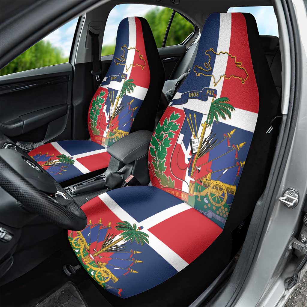 Hispaniola Map Car Seat Cover Dominican Republic Haiti Flag Together