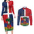 Hispaniola Map Couples Matching Long Sleeve Bodycon Dress and Long Sleeve Button Shirt Dominican Republic Haiti Flag Together