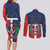 Hispaniola Map Couples Matching Long Sleeve Bodycon Dress and Long Sleeve Button Shirt Dominican Republic Haiti Flag Together