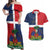Hispaniola Map Couples Matching Off Shoulder Maxi Dress and Hawaiian Shirt Dominican Republic Haiti Flag Together