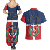 Hispaniola Map Couples Matching Summer Maxi Dress and Hawaiian Shirt Dominican Republic Haiti Flag Together