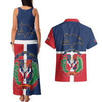 Hispaniola Map Couples Matching Tank Maxi Dress and Hawaiian Shirt Dominican Republic Haiti Flag Together