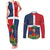 Hispaniola Map Couples Matching Tank Maxi Dress and Long Sleeve Button Shirt Dominican Republic Haiti Flag Together