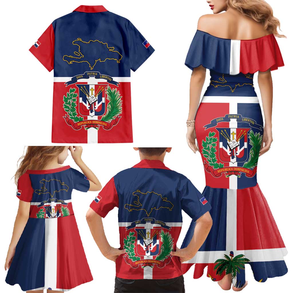 Hispaniola Map Family Matching Mermaid Dress and Hawaiian Shirt Dominican Republic Haiti Flag Together