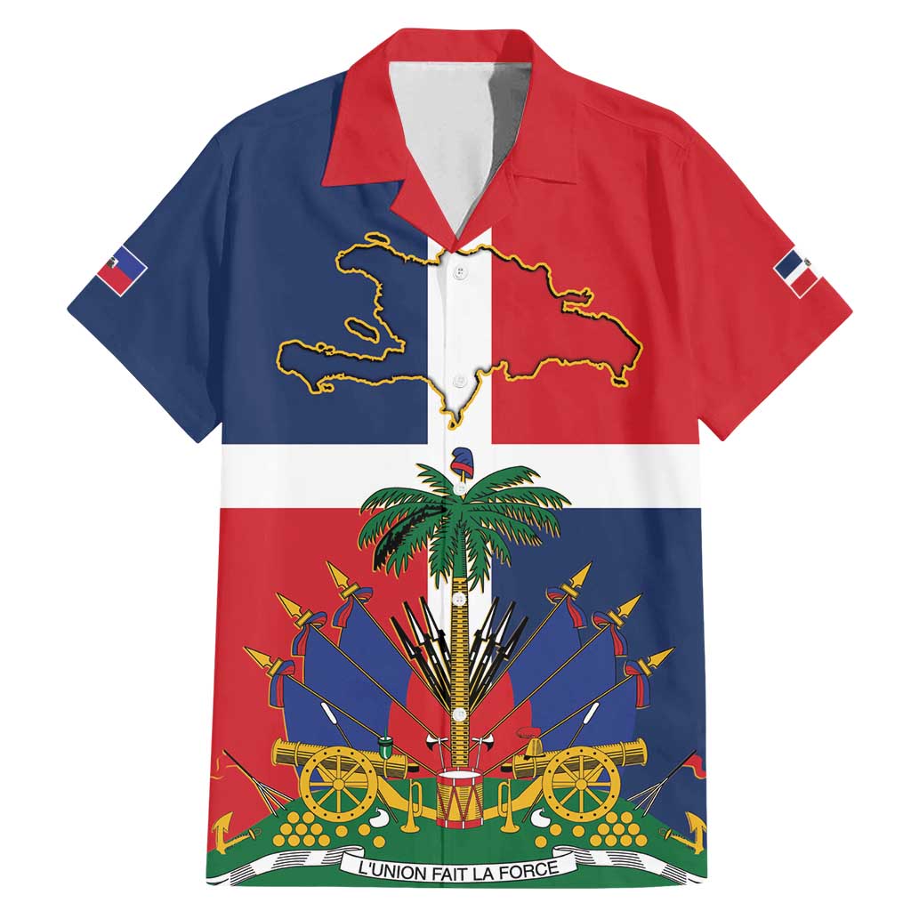 Hispaniola Map Family Matching Mermaid Dress and Hawaiian Shirt Dominican Republic Haiti Flag Together