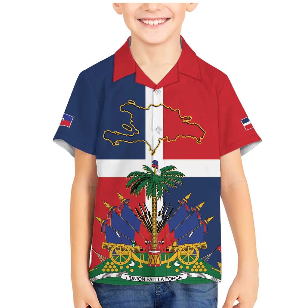 Hispaniola Map Family Matching Mermaid Dress and Hawaiian Shirt Dominican Republic Haiti Flag Together
