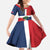 Hispaniola Map Family Matching Off The Shoulder Long Sleeve Dress and Hawaiian Shirt Dominican Republic Haiti Flag Together