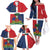 Hispaniola Map Family Matching Off The Shoulder Long Sleeve Dress and Hawaiian Shirt Dominican Republic Haiti Flag Together
