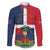 Hispaniola Map Family Matching Off The Shoulder Long Sleeve Dress and Hawaiian Shirt Dominican Republic Haiti Flag Together