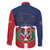 Hispaniola Map Family Matching Off The Shoulder Long Sleeve Dress and Hawaiian Shirt Dominican Republic Haiti Flag Together