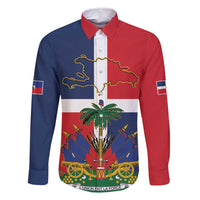 Hispaniola Map Family Matching Off Shoulder Maxi Dress and Hawaiian Shirt Dominican Republic Haiti Flag Together