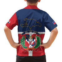 Hispaniola Map Family Matching Short Sleeve Bodycon Dress and Hawaiian Shirt Dominican Republic Haiti Flag Together
