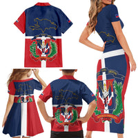 Hispaniola Map Family Matching Short Sleeve Bodycon Dress and Hawaiian Shirt Dominican Republic Haiti Flag Together