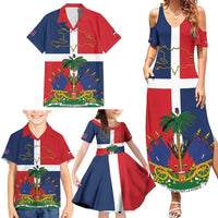 Hispaniola Map Family Matching Summer Maxi Dress and Hawaiian Shirt Dominican Republic Haiti Flag Together