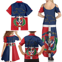 Hispaniola Map Family Matching Summer Maxi Dress and Hawaiian Shirt Dominican Republic Haiti Flag Together