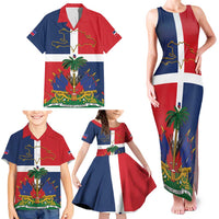 Hispaniola Map Family Matching Tank Maxi Dress and Hawaiian Shirt Dominican Republic Haiti Flag Together