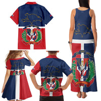 Hispaniola Map Family Matching Tank Maxi Dress and Hawaiian Shirt Dominican Republic Haiti Flag Together