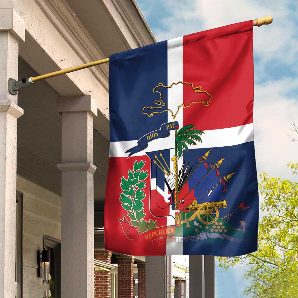 Hispaniola Map Garden Flag Dominican Republic Haiti Flag Together