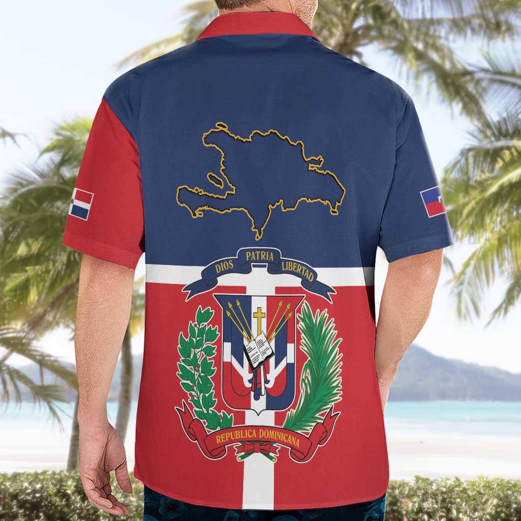 Hispaniola Map Hawaiian Shirt Dominican Republic Haiti Flag Together