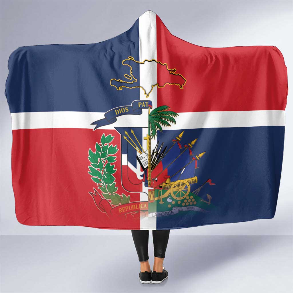 Hispaniola Map Hooded Blanket Dominican Republic Haiti Flag Together