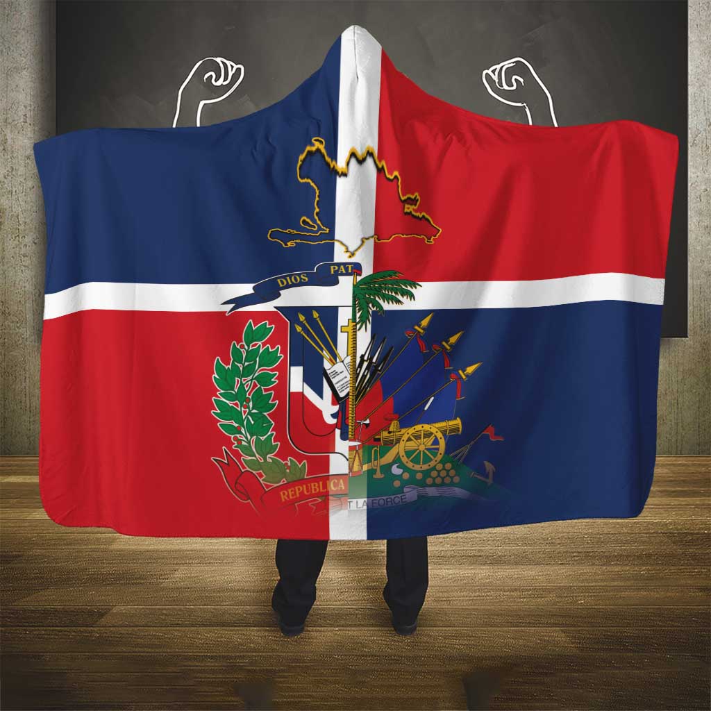 Hispaniola Map Hooded Blanket Dominican Republic Haiti Flag Together