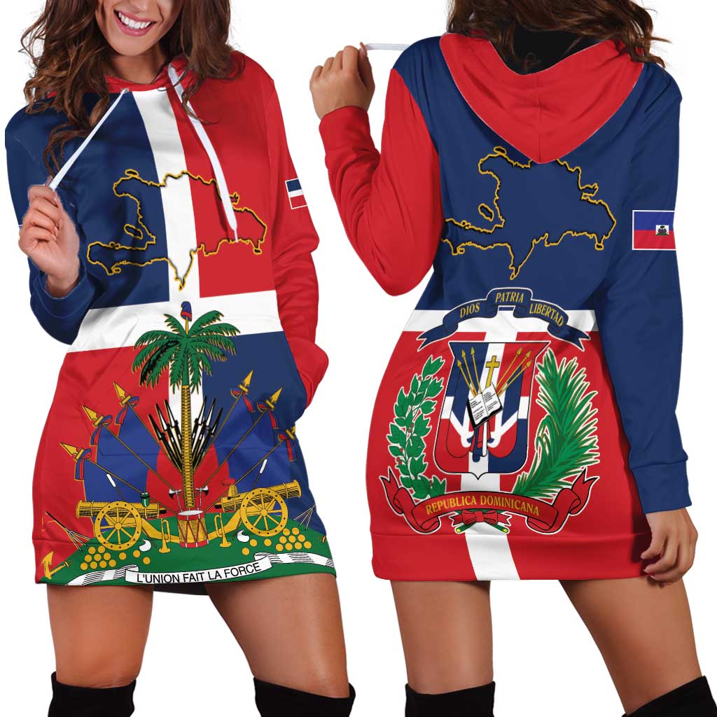 Hispaniola Map Hoodie Dress Dominican Republic Haiti Flag Together
