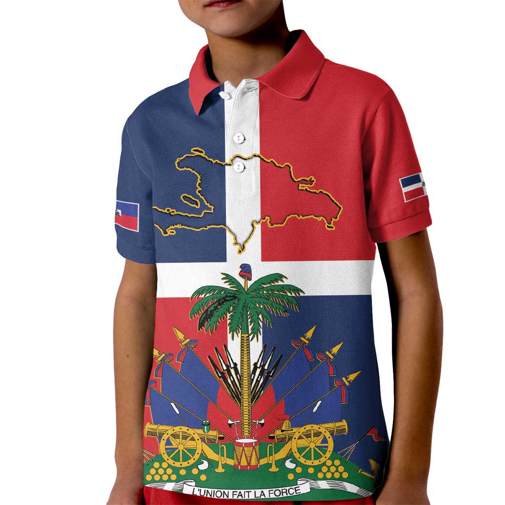 Hispaniola Map Kid Polo Shirt Dominican Republic Haiti Flag Together
