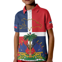 Hispaniola Map Kid Polo Shirt Dominican Republic Haiti Flag Together