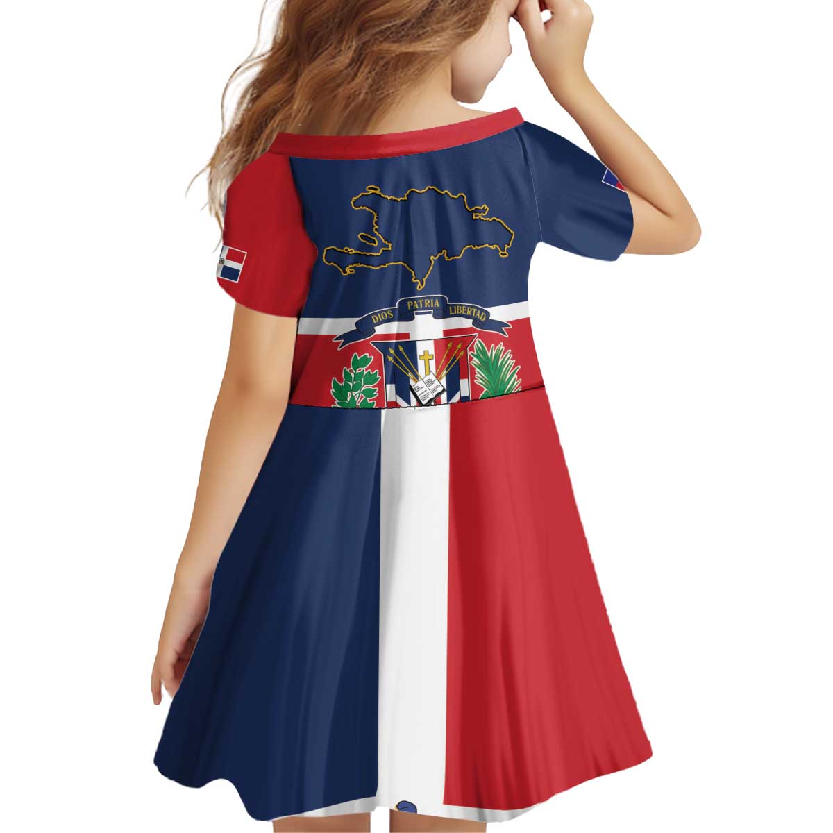 Hispaniola Map Kid Short Sleeve Dress Dominican Republic Haiti Flag Together